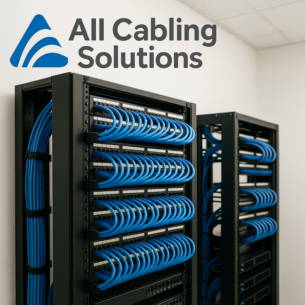 Finished installation showing tidy patch panel and labeled ports